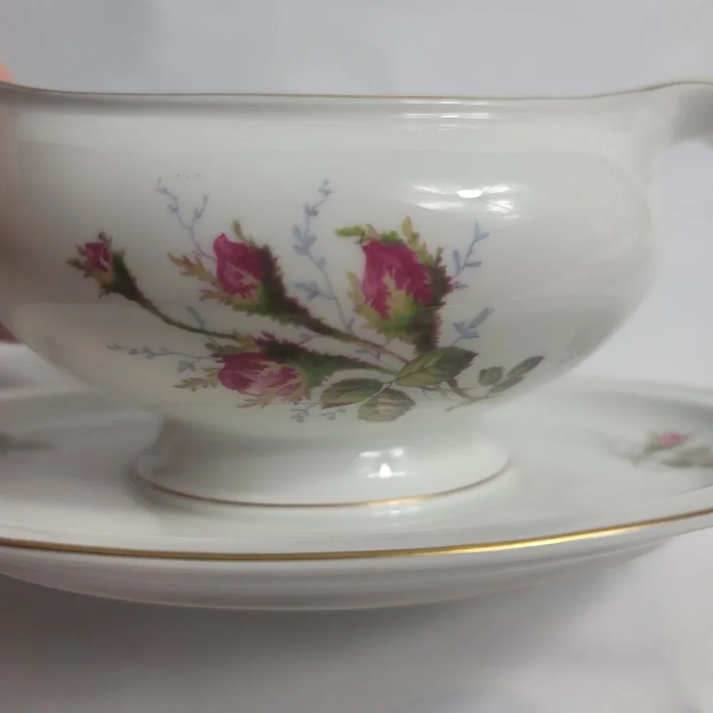 Rosenthal Petal Lane Gravy Boat White Pink Moss Rose Pattern Gold Trim